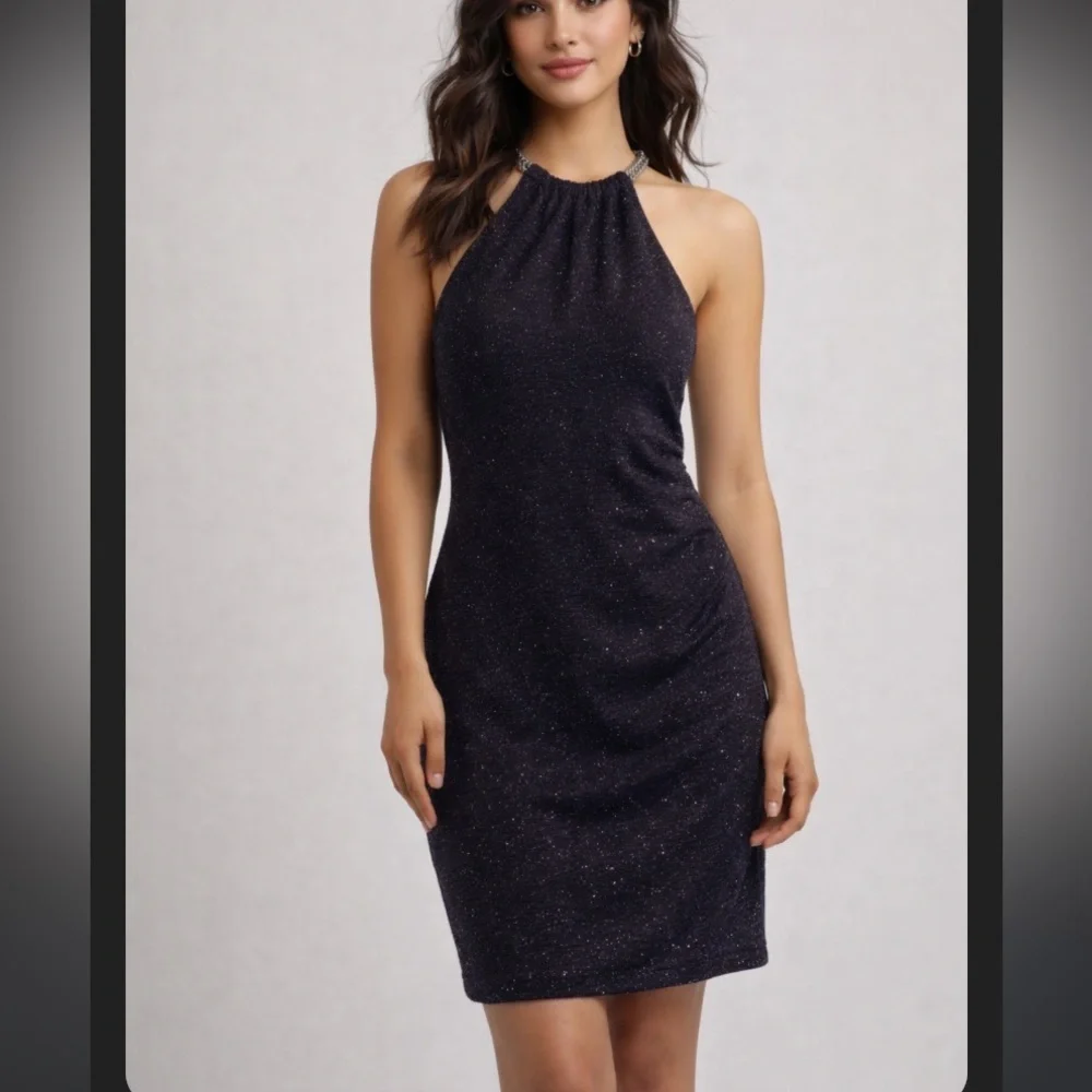 Eliza J Halter Dress Size 6 Color Metallic Gray with Shimmer and Silver Hardware